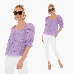 Pomander Place Lavender Eyelet Iris Puff Sleeve Blouse
